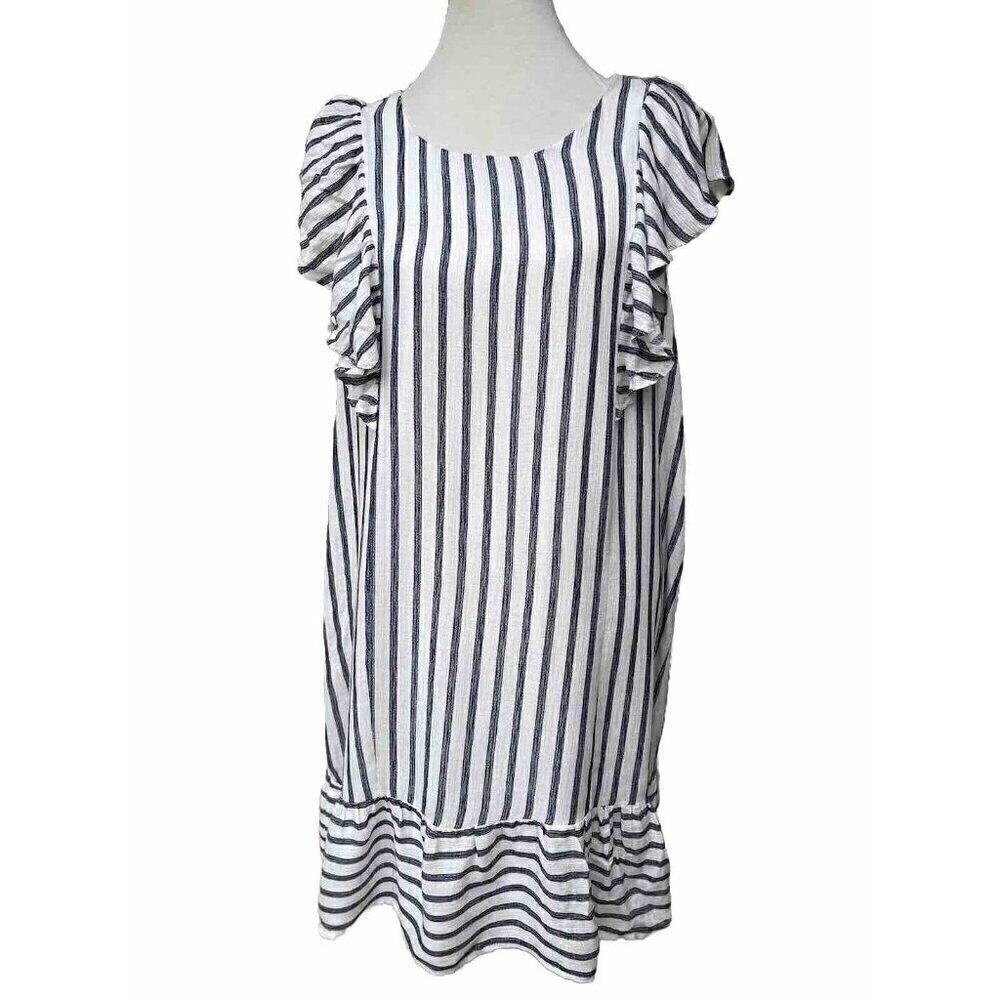 Everleigh Womens White Cotton Ruffle Sleeve Stripe Shift Dress Size XL